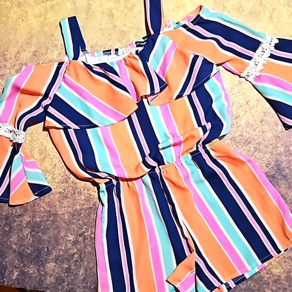 My Michelle Other - My Michelle | Fun Striped Off Shoulder Romper